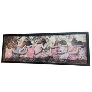 Framed Print Of Girls Hugging In Colorful Dresses Rustic Black Wall Art Décor